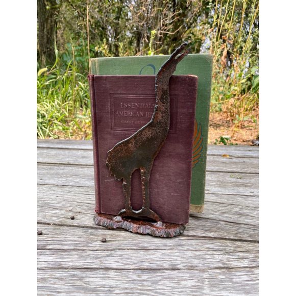 Vintage Folk Art Iron Book End Holder Sand Hill Crane Birds - Picture 2 of 14